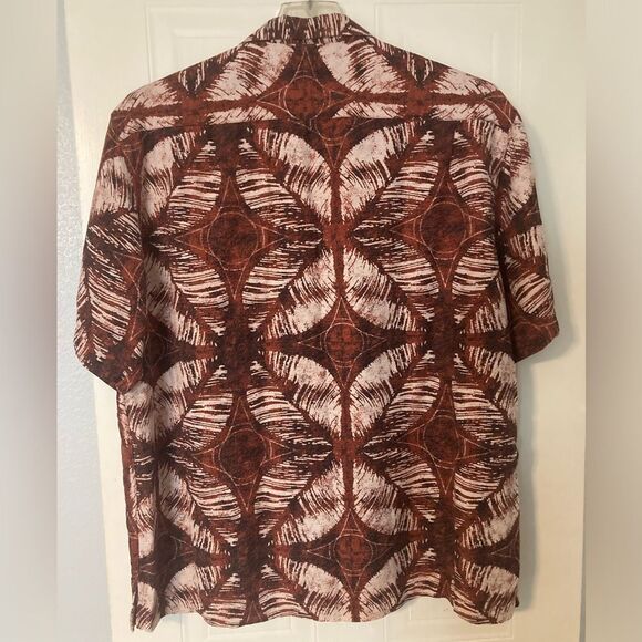 Men’s Caribbean Pure Silk Brown White Leaf Patterned Tropical Size XL - Picture 2 of 7